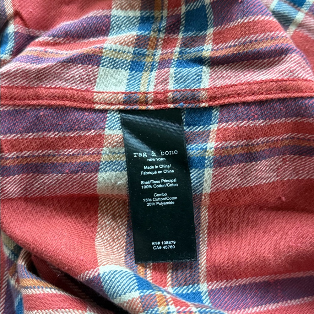 Rag & Bone Japanese Plaid Flannel Shirt Cotton Red Size Medium - Picture 4 of 4